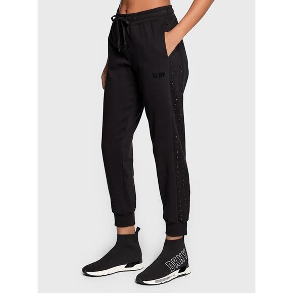 DKNY SPORT Womens Relaxed Joggers Medium Black Pants Embellished NWT - Picture 1 of 16